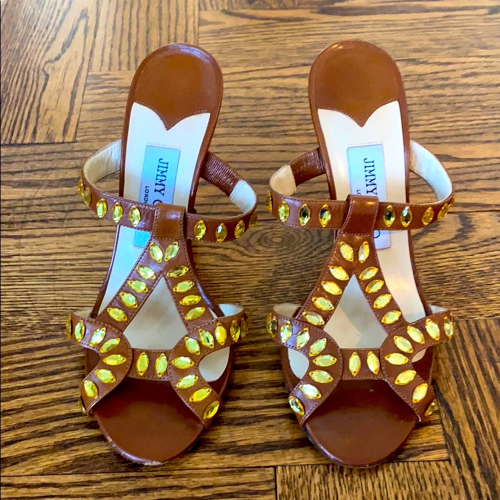 Jimmy Choo Leather Crystal Embellishments Slides